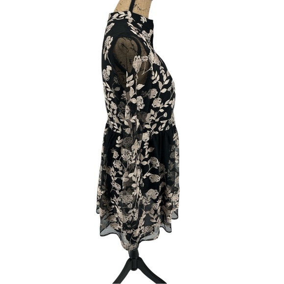 Altar'd State Malvern Black Rose Gold Floral Choker Neckline Mini Dress Party - Picture 4 of 13